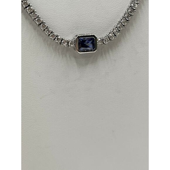 YGI Sterling Silver lolite/Tanzanite Emerald Cut Center Stone CZ Tennis Necklace - Picture 9 of 16